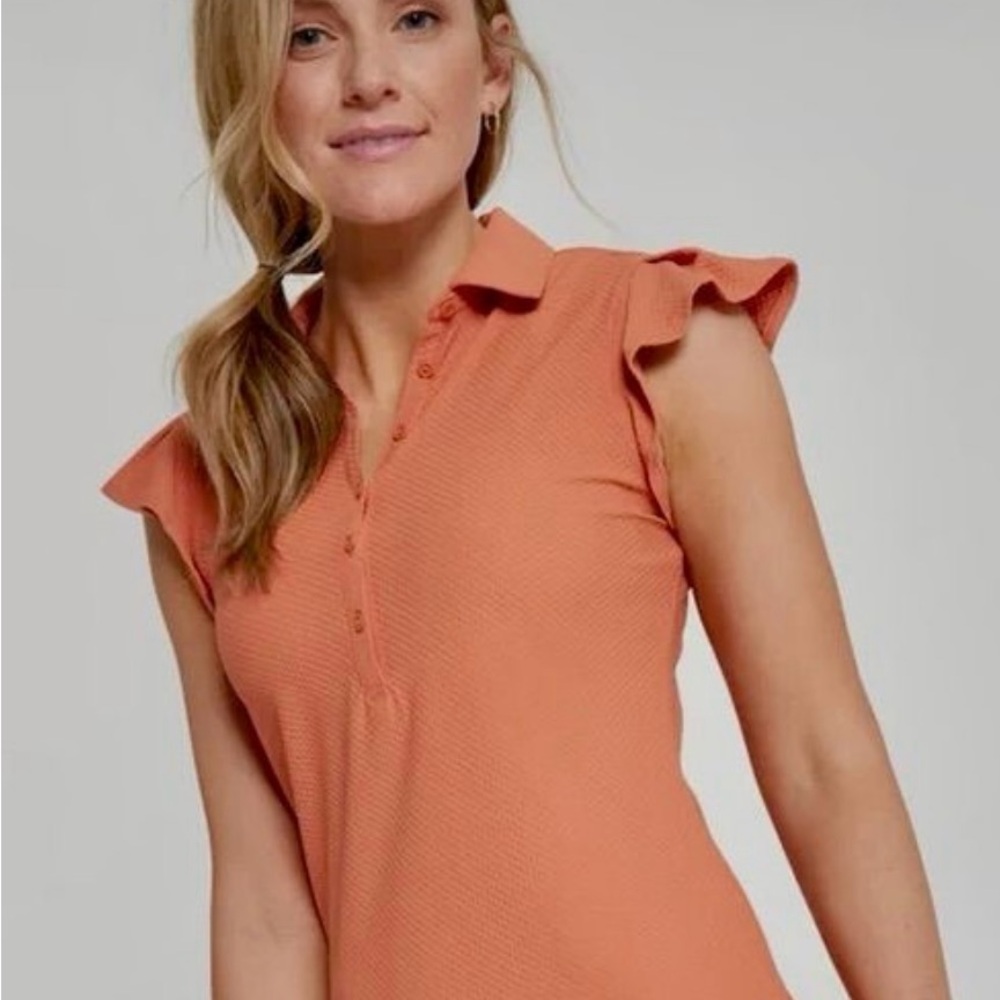 CALIA by Carrie Underwood Spiced Apricot Ruffle Sleeve Golf / Tennis Top